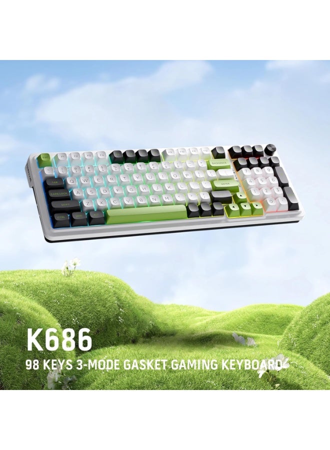 REDRAGON - K686WBG EISA MAX Edition ,Wired RGB Mechanical Gaming Keyboard with 3-modes, 98 key with knob, Gasket Mount, Hot-swappable , 2.4G/BT connecting available , GASKET mount brings , Equipped Mint Mambo switch, Compact Mechanical Keyboard Dedicated Arrow Keys, for PC and laptop use in home and office - Blue Switch - Image 1