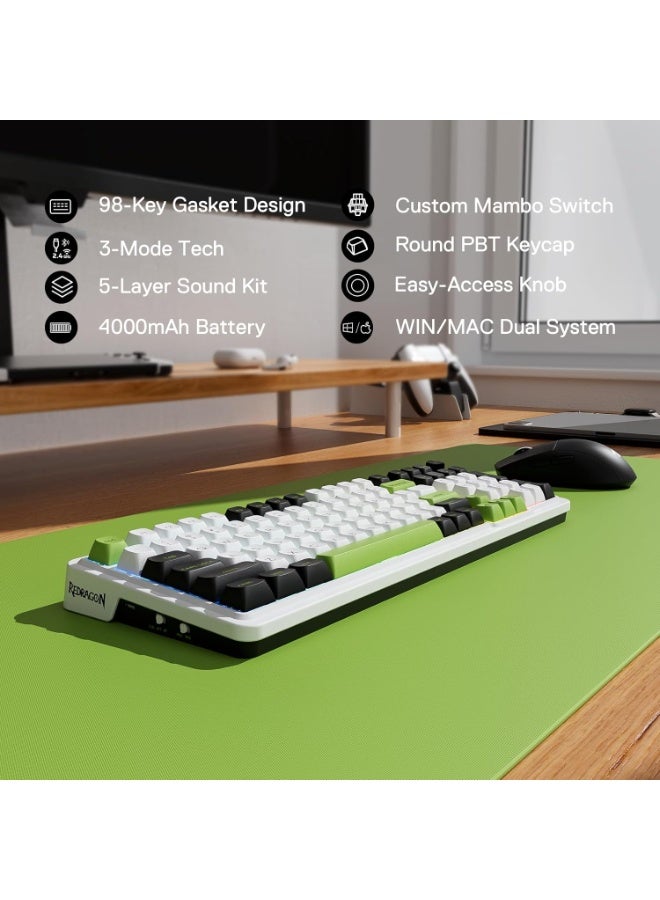 REDRAGON - K686WBG EISA MAX Edition ,Wired RGB Mechanical Gaming Keyboard with 3-modes, 98 key with knob, Gasket Mount, Hot-swappable , 2.4G/BT connecting available , GASKET mount brings , Equipped Mint Mambo switch, Compact Mechanical Keyboard Dedicated Arrow Keys, for PC and laptop use in home and office - Blue Switch - Image 1