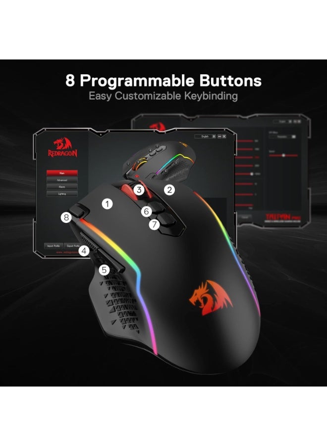 REDRAGON - M810 TAIPAN PRO Edition , Wireless and Wired RGB Gaming Mouse , 10000 DPI High-Precision Optical Sensor 3325 Dual Mode Gaming Mouse With RGB Lighting Built-in Rechargeable Battery 8 Programmable Buttons, For PC and Laptop use in home and office - Image 1