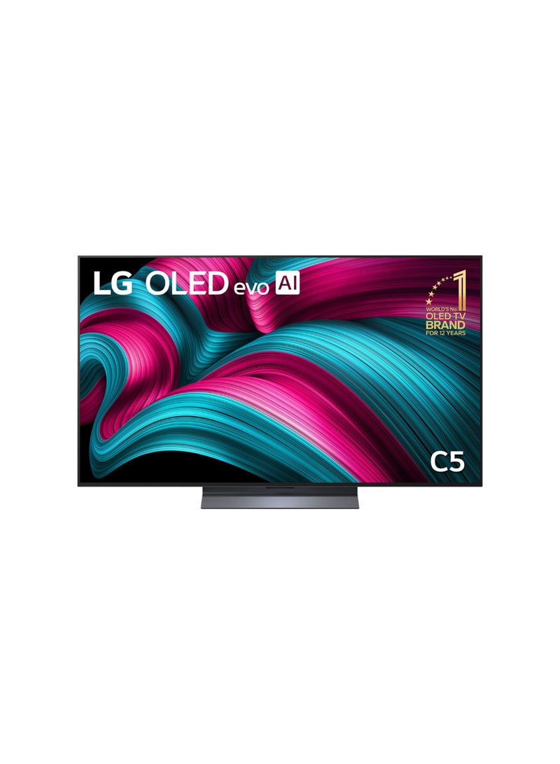 إل جي 77 Inch LG OLED EVO AI C5 4K 144Hz Smart TV AI Magic remote webOS25 2025 OLED77C56LA-AMAG black  - Image 1