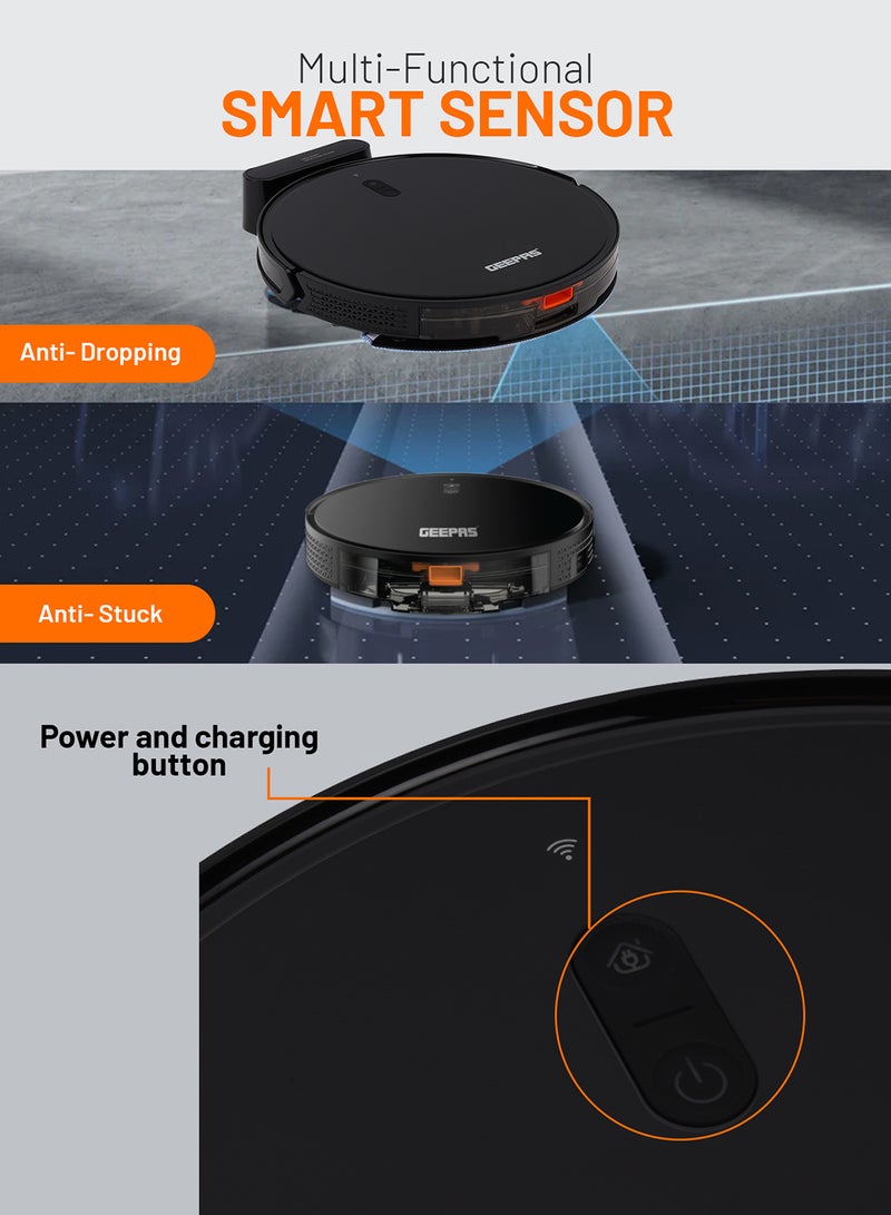 جيباس مكنسة روبوت 2 في 1 رطبة وجافة مع نظام ملاحة جيروسكوب، تحكم عبر تطبيق TUYA، 4 أوضاع تنظيف، بطارية 2600 مللي أمبير وإعادة شحن تلقائية، مستويات قابلة للتعديل، تحكم عن بعد GRVC19057 11.4 واط GRVC19057 أسود - Image 5