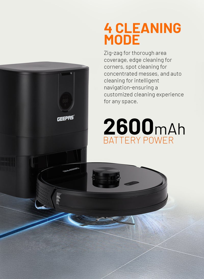 2 In 1 Wet & Dry Robot Vacuum Cleaner | LDS Navigation, TUYA App Control | 4 Cleaning Modes 2600 mAh Battery & Auto Recharge | 4 Anti Drop Sensors, Remote Control, Brushless Motor | GRVC19058 19 W GRVC19058 black