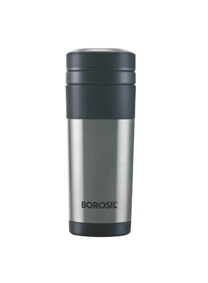 BOROSIL Borosil Vacuum Insulated Double Wall Travel mate Mug Coffee Mug Tea Mug Thermos Flask Portable Office Outdoor Reusable Leak Proof, Silver, 350Ml Silver  - Image 1