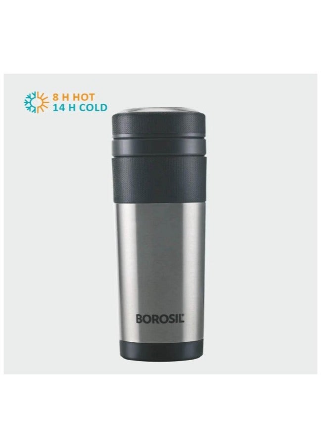 BOROSIL Borosil Vacuum Insulated Double Wall Travel mate Mug Coffee Mug Tea Mug Thermos Flask Portable Office Outdoor Reusable Leak Proof, Silver, 350Ml Silver  - Image 2