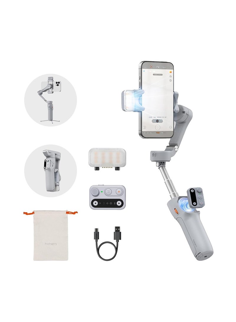 hohem iSteady X3 3-axis Palm Foldable Smartphone Gimbal with built in extendable selfie rod, detachable remote controller and Ai Tracking (Grey) Grey  - Image 1