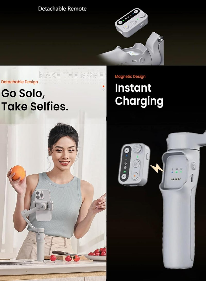 hohem iSteady X3 3-axis Palm Foldable Smartphone Gimbal with built in extendable selfie rod, detachable remote controller and Ai Tracking (Grey) Grey  - Image 4