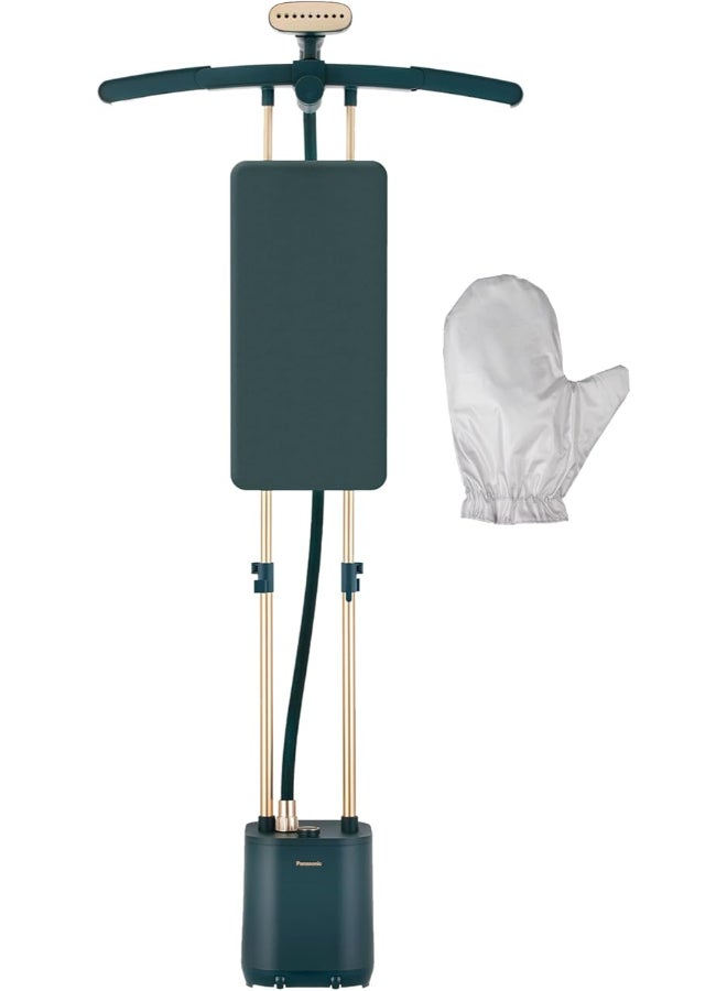 Panasonic Garment Steamer, 2400W, Expandable Hanger for Wide Length Clothes, 30sec Start, 50g/min Steam, Horizontal & Vertical Use, Wheels for Mobility, 3L Tank with Draining Cap, NI-GWG090 300 ml 2200 W NI-GWG090GTH Dark Green - Image 1