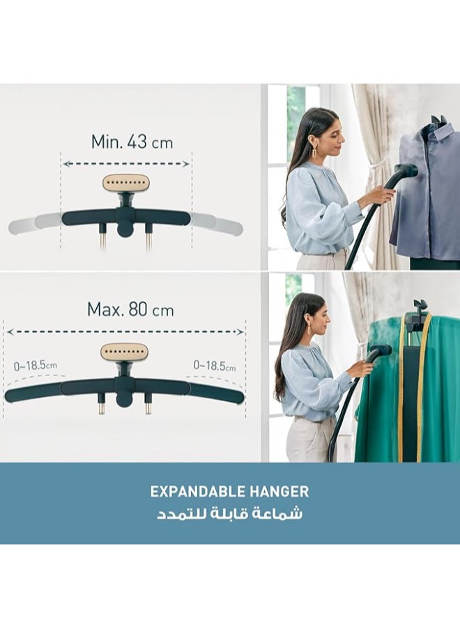 Panasonic Garment Steamer, 2400W, Expandable Hanger for Wide Length Clothes, 30sec Start, 50g/min Steam, Horizontal & Vertical Use, Wheels for Mobility, 3L Tank with Draining Cap, NI-GWG090 300 ml 2200 W NI-GWG090GTH Dark Green - Image 2