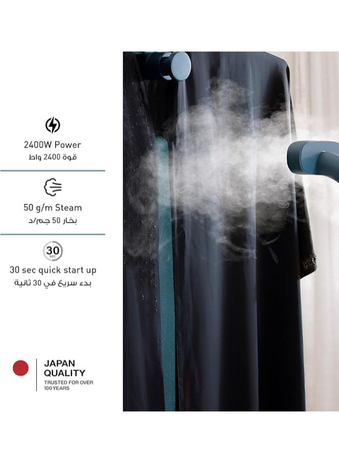 Panasonic Garment Steamer, 2400W, Expandable Hanger for Wide Length Clothes, 30sec Start, 50g/min Steam, Horizontal & Vertical Use, Wheels for Mobility, 3L Tank with Draining Cap, NI-GWG090 300 ml 2200 W NI-GWG090GTH Dark Green - Image 3