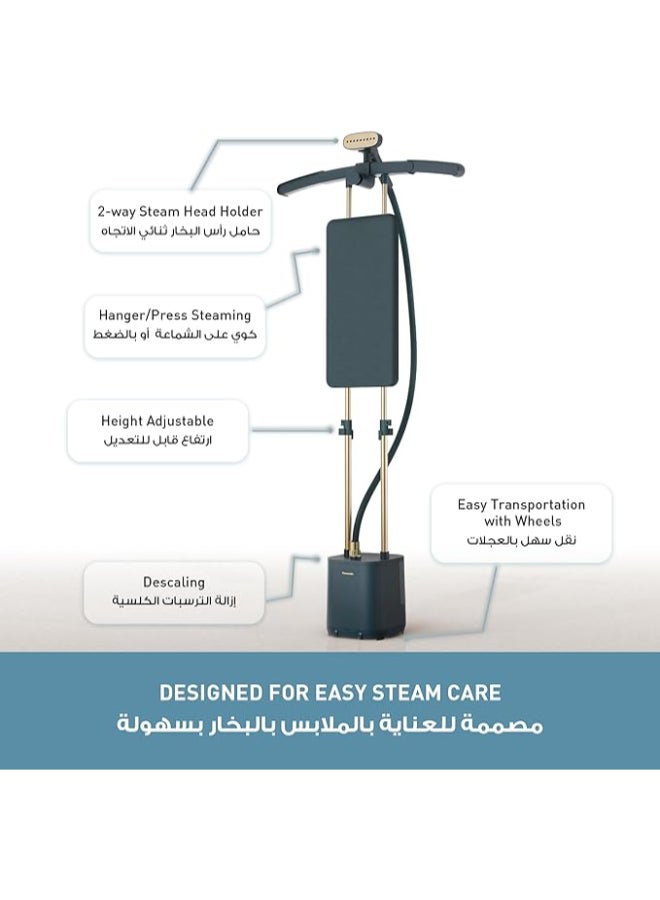 Panasonic Garment Steamer, 2400W, Expandable Hanger for Wide Length Clothes, 30sec Start, 50g/min Steam, Horizontal & Vertical Use, Wheels for Mobility, 3L Tank with Draining Cap, NI-GWG090 300 ml 2200 W NI-GWG090GTH Dark Green - Image 5