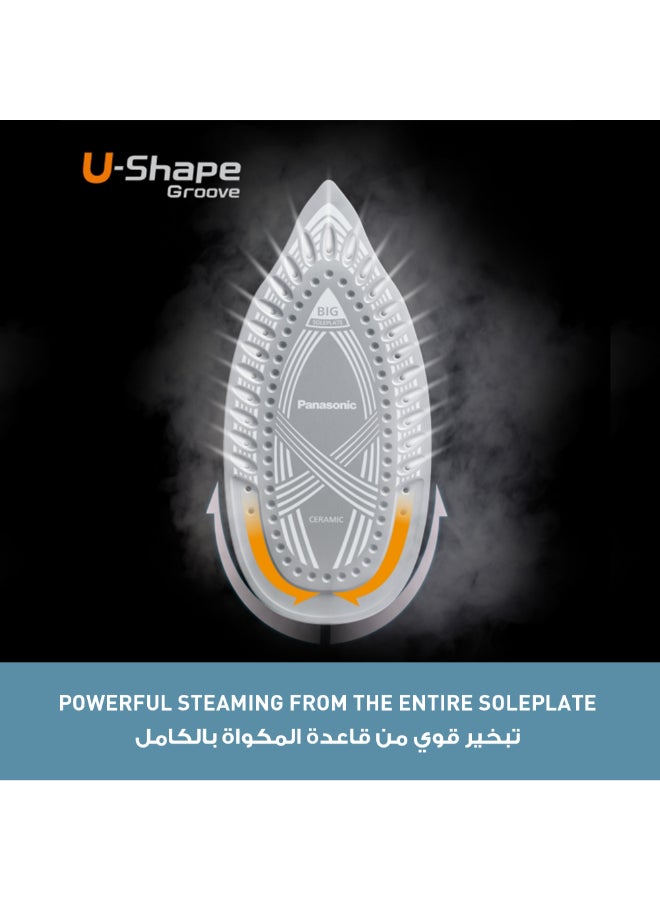 Panasonic Steam Iron Powerful 2400W Performance,Ceramic soleplate,Anti-Calc System,Adjustable Steam Settings,Continous Powershot,Lightweight design for effortless wrinkle removal & Anti-Drip 3 L 2400 W NI-U450 Dark Green - Image 2