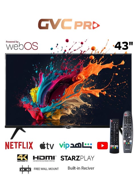43 Inch WebOs Smart TV 4K with Free wall Mount and Smart Remote + Magic Remote Control, 4K FHD Screen Resolution, HDMI & USB Port, Wi-Fi Connectivity and Built in Receiver, Netflix, YouTube, Shahid and more Supporting Applications 43GW6100 BLACK