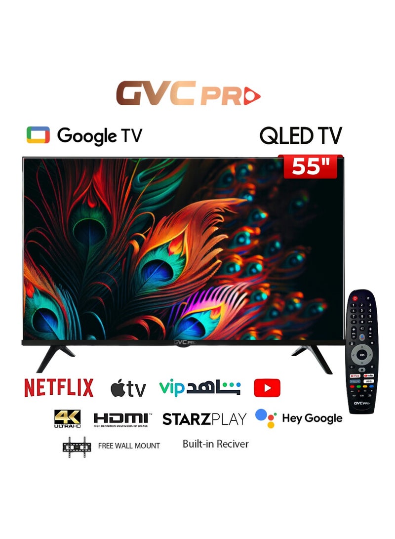 55 Inch Google TV Smart TV 4K with Built‑in Receiver, Free Wall Mount and Smart Remote Control, 4K UHD Screen Resolution, HDMI & USB Ports, Wi‑Fi Connectivity, Netflix YouTube Shahid and More Supported Apps GVC-55GOG901 BLACK