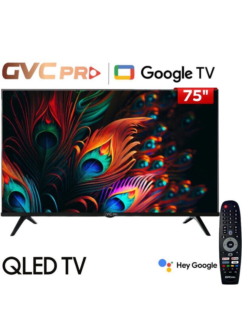 gvc pro 75 Inch QLED Google TV Smart TV 4K with Built‑in Receiver, Free Wall Mount and Smart Remote Control, 4K UHD Screen Resolution, HDMI & USB Ports, Wi‑Fi Connectivity, Netflix YouTube Shahid and More Supported Apps GVC-75GOG903 black  - Image 2