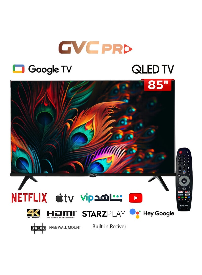 gvc pro 85 Inch QLED Google TV Smart TV 4K with Built‑in Receiver, Free Wall Mount and Smart Remote Control, 4K UHD Screen Resolution, HDMI & USB Ports, Wi‑Fi Connectivity, Netflix YouTube Shahid and More Supported Apps GVC-85GOG904 Black  - Image 1