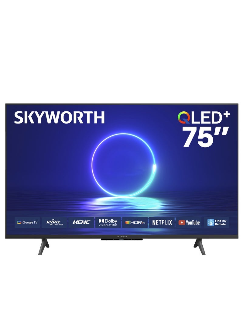 سكاي ورث تلفزيون ذكي 75 بوصة 4K QLED+، وضع الحماية للعين، نظام Google TV، ميزة العثور على الريموت، دعم للذكاء الاصطناعي، وضع الألعاب، 120 هرتز وتقنيات Dolby Vision وDolby Atmos وHDR10+، 2025، ضمان سنتين، موديل 75Q6800H، أسود 75Q6800H أسود - Image 1