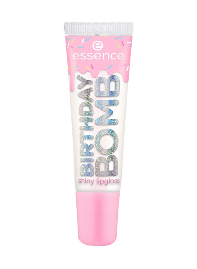 Essence Birthday Bomb Shiny Lip Gloss | 01 Cake My Day | Transparent Gloss with Pink Shimmer | Non Sticky | Vegan | Paraben & Microplastic Free | Radiant Fresh Natural Look | 10ml Cake My Day - Image 1