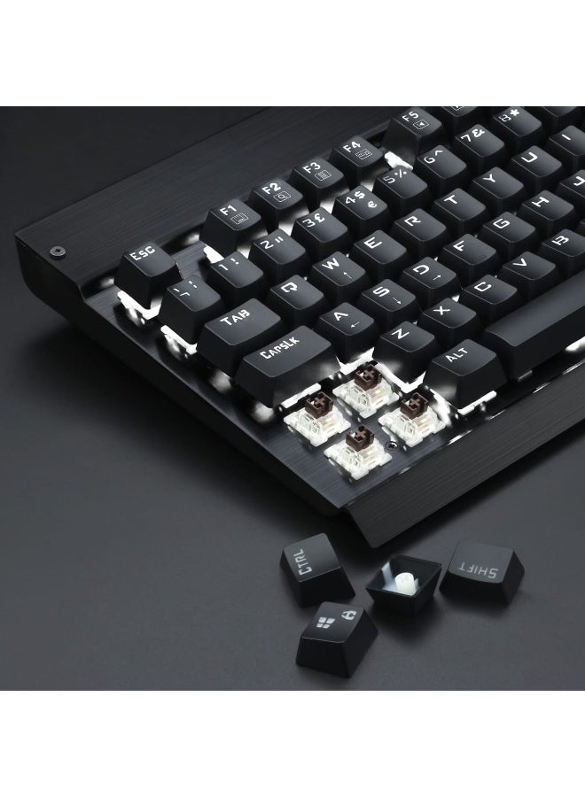 KG010-KN Wired Mechanical Gaming Keyboard , 100% Anti- Ghosting Multiple Keys Can be Pressed Simultaneously , 9 LED Backlit Effects ,Doule-Shot Injection Keycaps with razor sharp lighting and durability against scratching and prolonged use , Compact Mechanical Keyboard Dedicated Arrow Keys, for PC and laptop use in home and office - Brown Switch