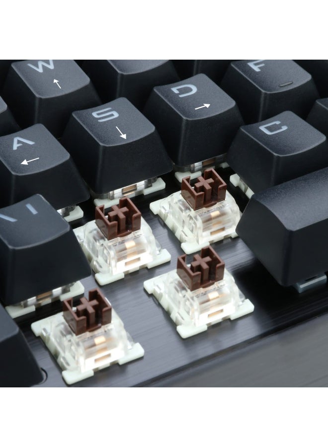 KG010-KN Wired Mechanical Gaming Keyboard , 100% Anti- Ghosting Multiple Keys Can be Pressed Simultaneously , 9 LED Backlit Effects ,Doule-Shot Injection Keycaps with razor sharp lighting and durability against scratching and prolonged use , Compact Mechanical Keyboard Dedicated Arrow Keys, for PC and laptop use in home and office - Brown Switch