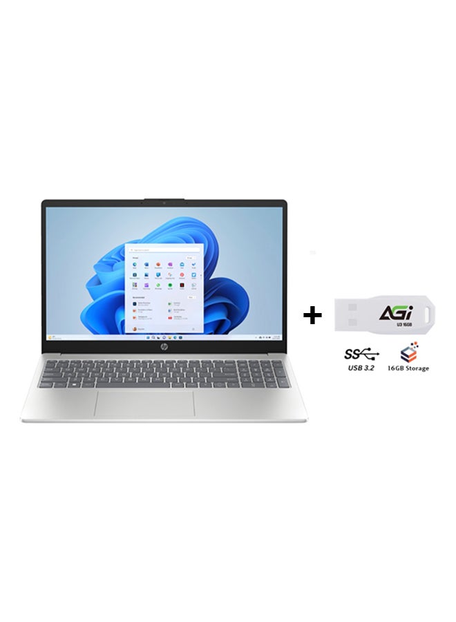 HP 15-fd0029nx Laptop With 15.6-inch Full HD(1920x1080) Display, Intel Core i5-1334U Processor/8GB RAM DDR4/512GB SSD/Windows 11 Home/Intel Iris Xe Graphics+AGI FLASH English/Arabic Natural Silver  - Image 1