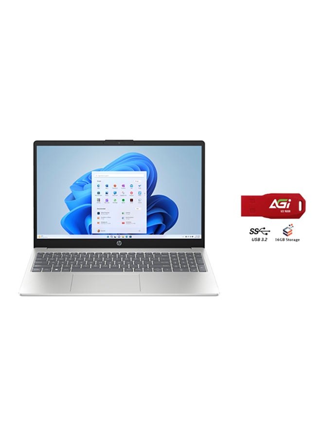 HP 15-fd0029nx Laptop With 15.6-inch Full HD(1920x1080) Display, Intel Core i5-1334U Processor/8GB RAM DDR4/512GB SSD/Windows 11 Home/Intel Iris Xe Graphics+AGI FLASH English/Arabic Natural Silver  - Image 1
