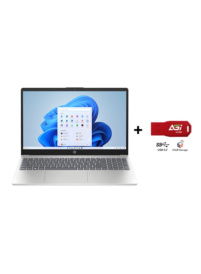 HP 15-fd0029nx Laptop With 15.6-inch Full HD(1920x1080) Display, Intel Core i5-1334U Processor/8GB RAM DDR4/512GB SSD/Windows 11 Home/Intel Iris Xe Graphics+AGI FLASH English/Arabic Natural Silver  - Image 1