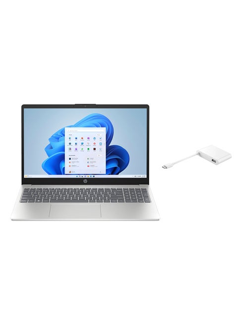 15-fd0029nx Laptop With 15.6-inch Full HD(1920x1080) Display, Intel Core i5-1334U Processor/8GB RAM DDR4/512GB SSD/Windows 11 Home/Intel Iris Xe Graphics+WITH HDMI to USB Adapters English/Arabic Natural Silver