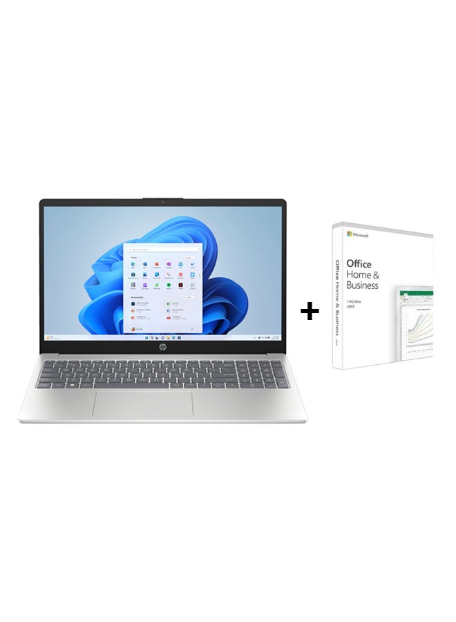 HP 15-fd0029nx Laptop With 15.6-inch Full HD(1920x1080) Display, Intel Core i5-1334U Processor/8GB RAM DDR4/512GB SSD/Windows 11 Home/Intel Iris Xe Graphics+OFFICE 2019 English/Arabic Natural Silver  - Image 1