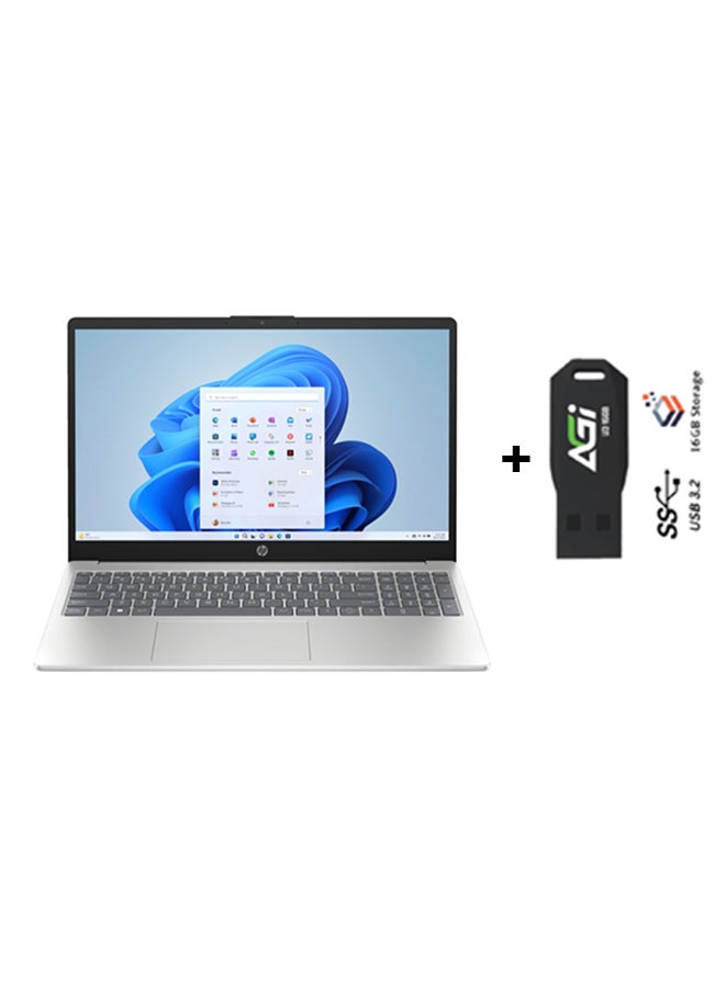HP 15-fd0029nx Laptop With 15.6-inch Full HD(1920x1080) Display, Intel Core i5-1334U Processor/8GB RAM DDR4/512GB SSD/Windows 11 Home/Intel Iris Xe Graphics+AGI FLASH English/Arabic Natural Silver  - Image 1