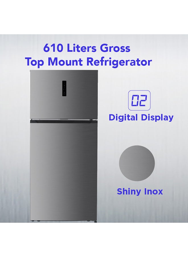 SUPER GENERAL 610L Gross & 480L Net Capacity Double Door Top Mount Refrigerator with Inverter Compressor, No Frost, Electronic temperature Control, 3 Adjustable Glass Shelves SGR615IE Inox  - Image 5