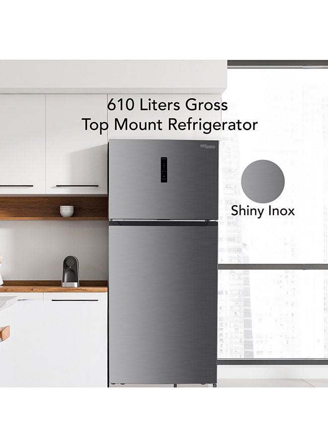 SUPER GENERAL 610L Gross & 480L Net Capacity Double Door Top Mount Refrigerator with Inverter Compressor, No Frost, Electronic temperature Control, 3 Adjustable Glass Shelves SGR615IE Inox - Image 2