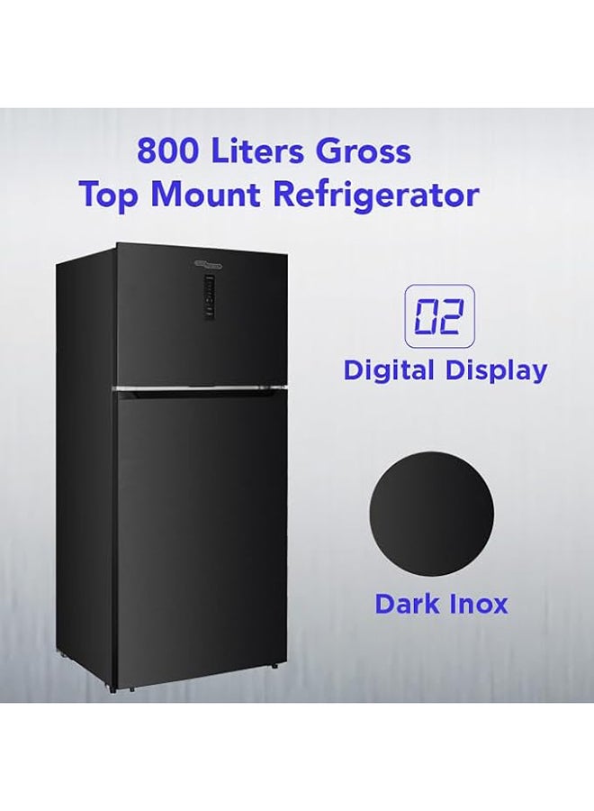 800L Gross & 635L Net Capacity Double Door Top Mount Refrigerator with Electronic Temperaure Control, No-Frost, Twist Ice Maker, Dual Inverter Compressor SGR815E Dark Inox