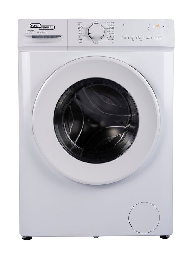 سوبر جنرال 7.5kg Front Load Washing Machine, 1200 RPM, 15 Washing Programs, Inverter Motor, Quick Wash, Child Lock 7.5 kg SGW7560INV White - Image 2
