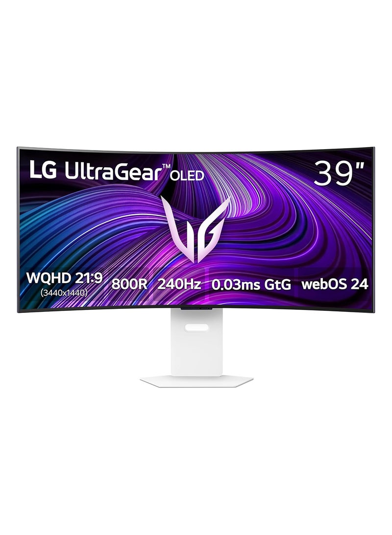LG 39 inch UltraGear GX9 Curved OLED Gaming Monitor WQHD (3440x1440) 800R OLED Display, 240Hz Refresh Rate, 0.03ms (GtG) Response Time, AMD FreeSync Premium, NVIDIA G-Sync Compatible, HDR10, DCI-P3 98.5% 39GX90SA-W White  - Image 1