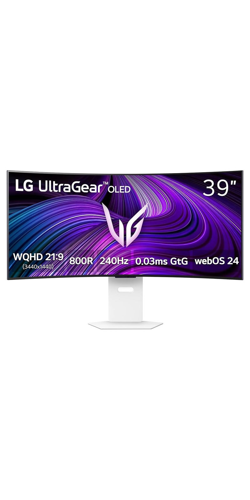 LG 39 inch UltraGear GX9 Curved OLED Gaming Monitor WQHD (3440x1440) 800R OLED Display, 240Hz Refresh Rate, 0.03ms (GtG) Response Time, AMD FreeSync Premium, NVIDIA G-Sync Compatible, HDR10, DCI-P3 98.5% 39GX90SA-W White - Image 1
