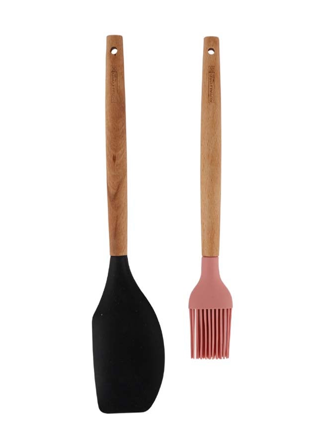 رويال فورد طقم أدوات مطبخ من 2 قطعة أدوات سيليكون بمقبض خشبي - Image 1