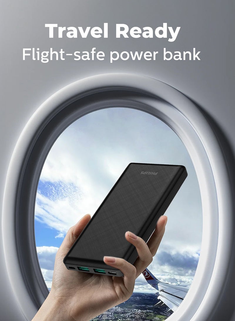 Philips Power Bank, 22.5W, QC 3.0 Fast Charging, Dual USB-A & USB-C Output, Compatible with Smartphones & Tablets (Black) Black - Image 5