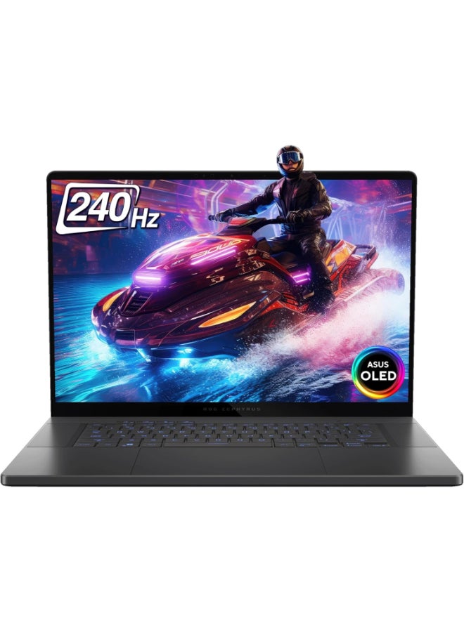 Lenovo - ROG Zephyrus Gaming Laptop With 16-Inch QHD Display, Core Ultra 9 185H Processor/32GB RAM/2TB SSD/12GB NVIDIA Geforce RTX 4080 Graphics/Windows 11 Pro + HyperX Cirro Earbuds English/Arabic Eclipse Gray - Image 1