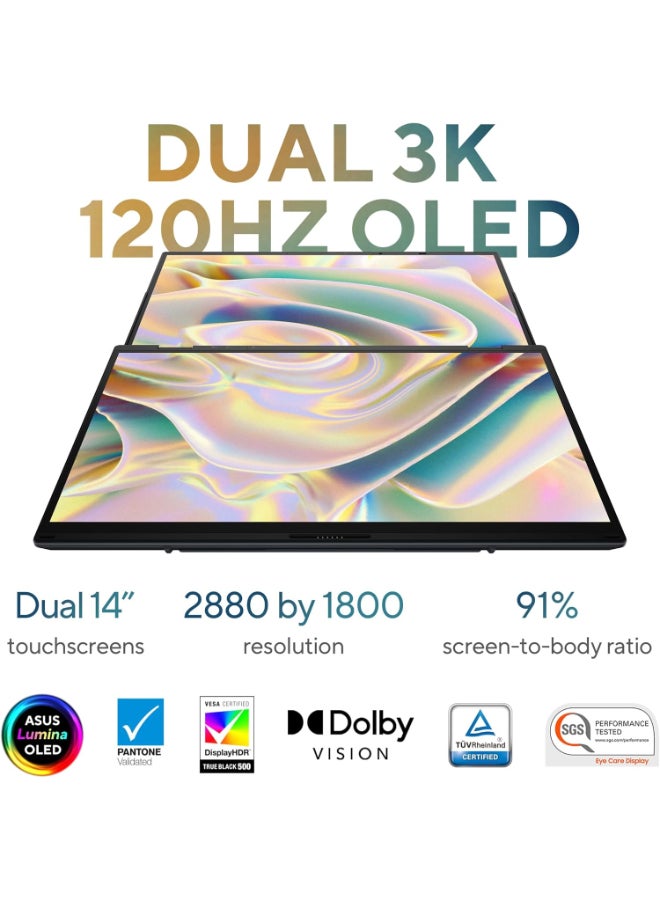 ASUS Zenbook Duo Laptop With 14-Inch QHD Display, Core Ultra 9 285H Processor/32GB RAM/1TB SSD/Intel Arc Graphics/Windows 11 Home English/Arabic Inkwell Gray  - Image 4