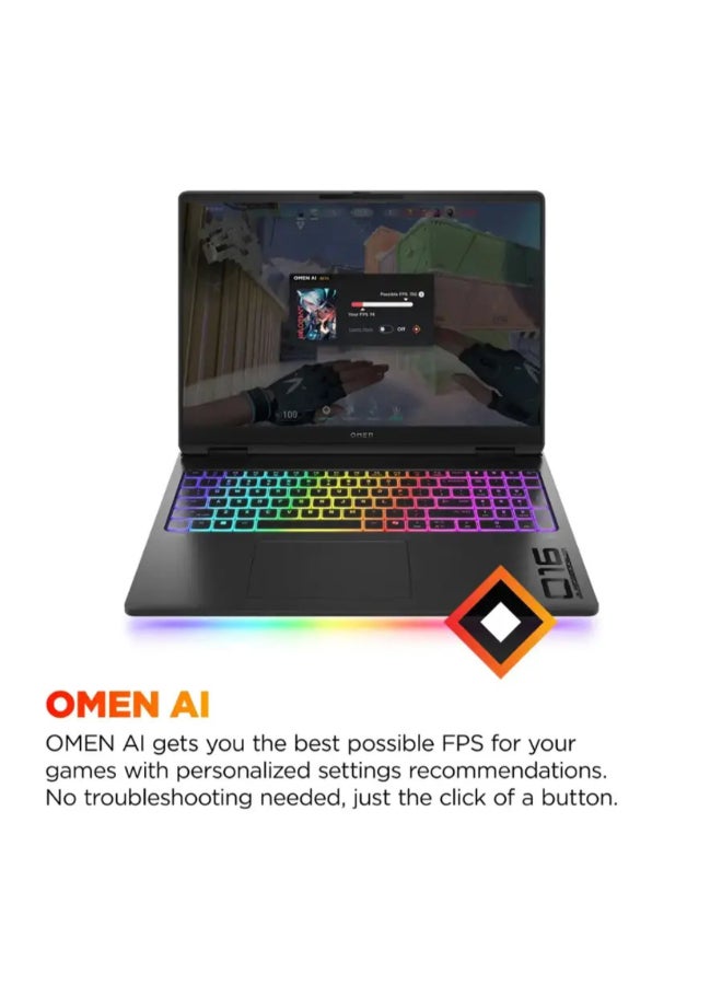 OMEN MAX Gaming Laptop With 16-Inch QHD Display, Core Ultra 9 275HX Processor/64GB RAM/1TB SSD/16GB NVIDIA Geforce RTX 5080 Graphics/Windows 11 Pro English/Arabic Shadow Black