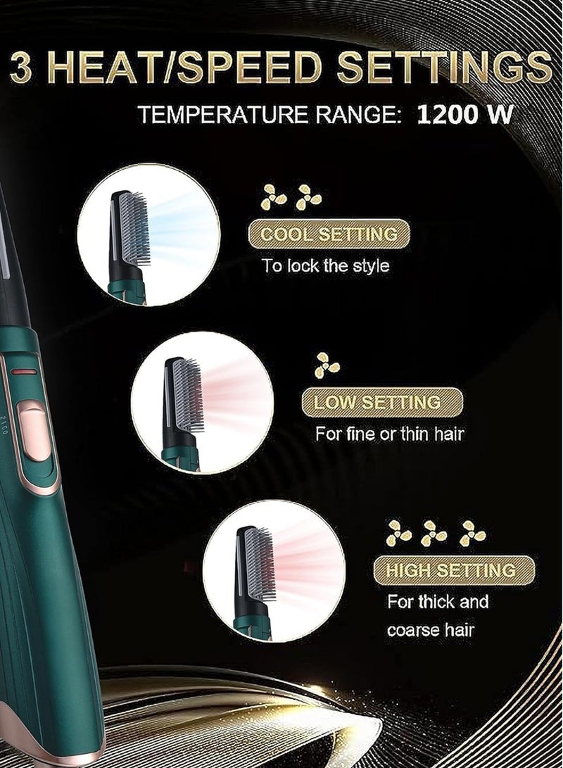 REBUNE 1200W Hair Dryer Brush 3-In-1 Hot Air Styler RE-2025-2 Green Straightening & Curling Fast Heating Hair Styler with 2 Brushes Green/Gold  - Image 4