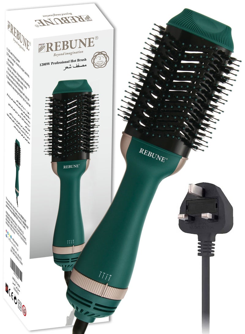 REBUNE Original 3-In-1 Hair Styler 1200W One-Step Volumizer Hair Dryer and Hot Air Brush RE-2513 Green/Gold - Image 1