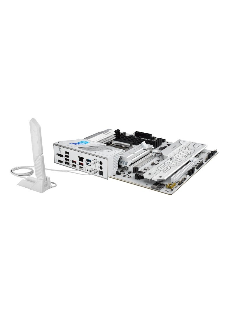 أسوس - ROG Strix B860-A Gaming WiFi ATX Motherboard, LGA 1851, Intel B860, DDR5 256GB (4x DIMM, Up to 9066+ MT/s, XMP/AEMP III), PCIe 5.0 x16 SafeSlot, 4x M.2 (1x PCIe 5.0 + 3x PCIe 4.0), Wi-Fi 7, 2.5Gb LAN, Bluetooth 5.4, USB4® 20Gbps Type-C®, ALC1220P Audio, RGB, AI OC, White | 90MB1JI0-M0EAY0 - Image 1