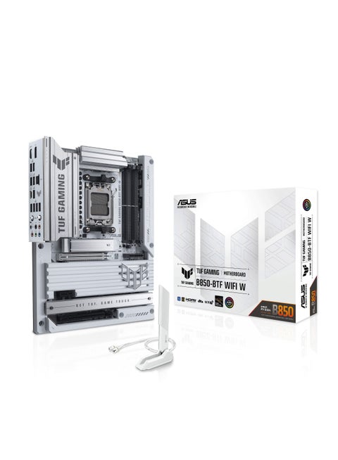 TUF Gaming B850-BTF WiFi W ATX Motherboard, AMD Socket AM5, Supports Ryzen 7000 Series, BTF Hidden Connector Design, DDR5 8000+ MT/s, PCIe 5.0 x16 & M.2, WiFi 7, 2.5Gb LAN, USB-C 20Gbps, 14+2+1 Power Stages, ALC1220P Audio, Aura Sync RGB, BIOS FlashBack, Q-Release, Front & Rear USB-C, White | 90MB1KW0-M0EAY0