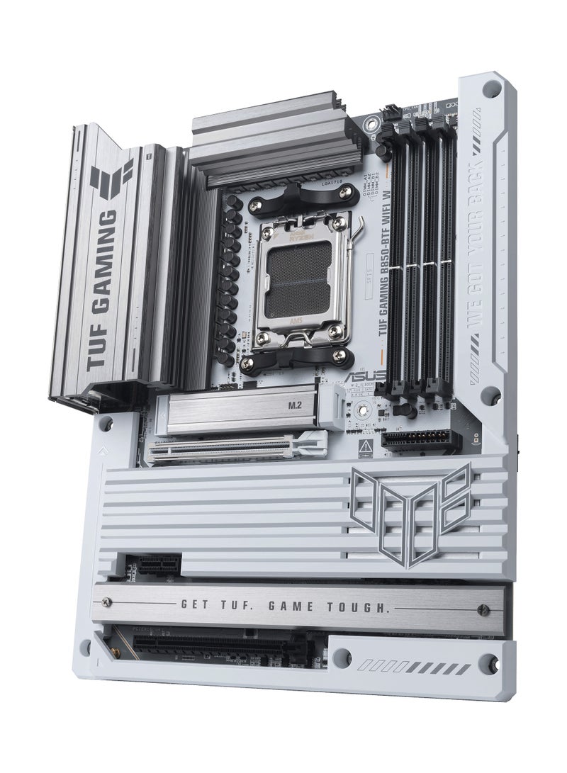 أسوس TUF Gaming B850-BTF WiFi W ATX Motherboard, AMD Socket AM5, Supports Ryzen 7000 Series, BTF Hidden Connector Design, DDR5 8000+ MT/s, PCIe 5.0 x16 & M.2, WiFi 7, 2.5Gb LAN, USB-C 20Gbps, 14+2+1 Power Stages, ALC1220P Audio, Aura Sync RGB, BIOS FlashBack, Q-Release, Front & Rear USB-C, White | 90MB1KW0-M0EAY0  - Image 5