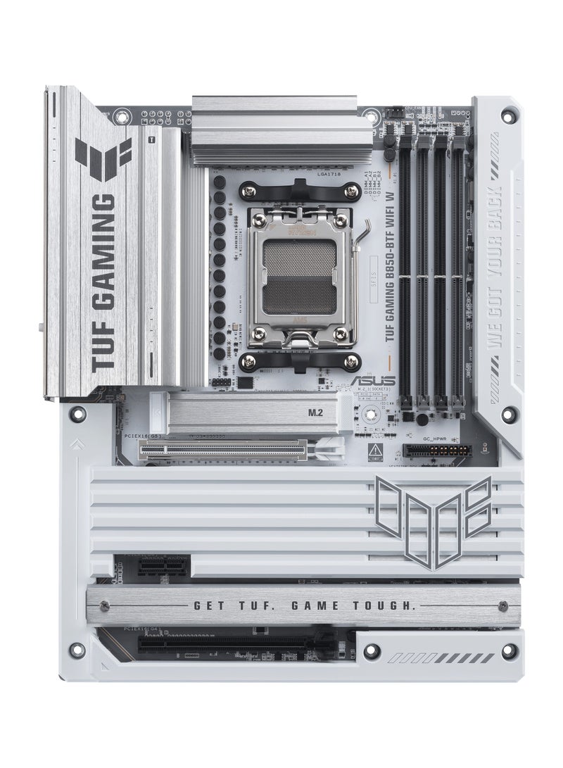 أسوس TUF Gaming B850-BTF WiFi W ATX Motherboard, AMD Socket AM5, Supports Ryzen 7000 Series, BTF Hidden Connector Design, DDR5 8000+ MT/s, PCIe 5.0 x16 & M.2, WiFi 7, 2.5Gb LAN, USB-C 20Gbps, 14+2+1 Power Stages, ALC1220P Audio, Aura Sync RGB, BIOS FlashBack, Q-Release, Front & Rear USB-C, White | 90MB1KW0-M0EAY0  - Image 3