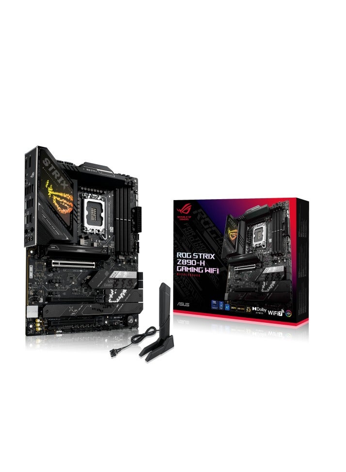 أسوس ROG Strix Z890-H Gaming WiFi ATX Motherboard – LGA 1851 Socket, Intel Core Ultra Series 2 Ready, 16+2+1+2 Power Stages, DDR5 up to 256GB 9066MT/s, PCIe 5.0 M.2, WiFi 7, 5Gb Ethernet, USB 20Gbps Type-C, HDMI 2.1 & DP 1.4, AI Overclocking & Cooling, Aura Sync RGB, BIOS FlashBack, Realtek ALC1220P Audio, Black | 90MB1K20-M0EAY0  - Image 2