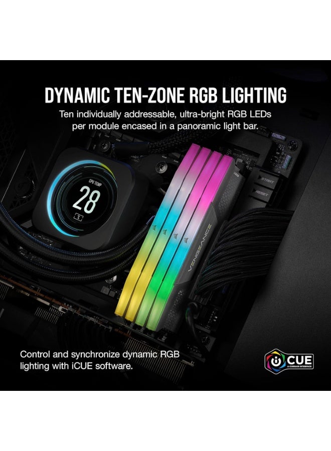 كورسير Vengeance RGB DDR5 32GB (2x16GB) 6000MHz CL38 Desktop Memory Kit – Intel XMP 3.0 Support, Black Heatspreader, Ten-Zone Dynamic RGB, iCUE Compatible, 1.35V, Unbuffered DIMM, High-Performance RAM for Intel DDR5 Platforms, Black | CMH32GX5M1E6000Z38 Black  - Image 4