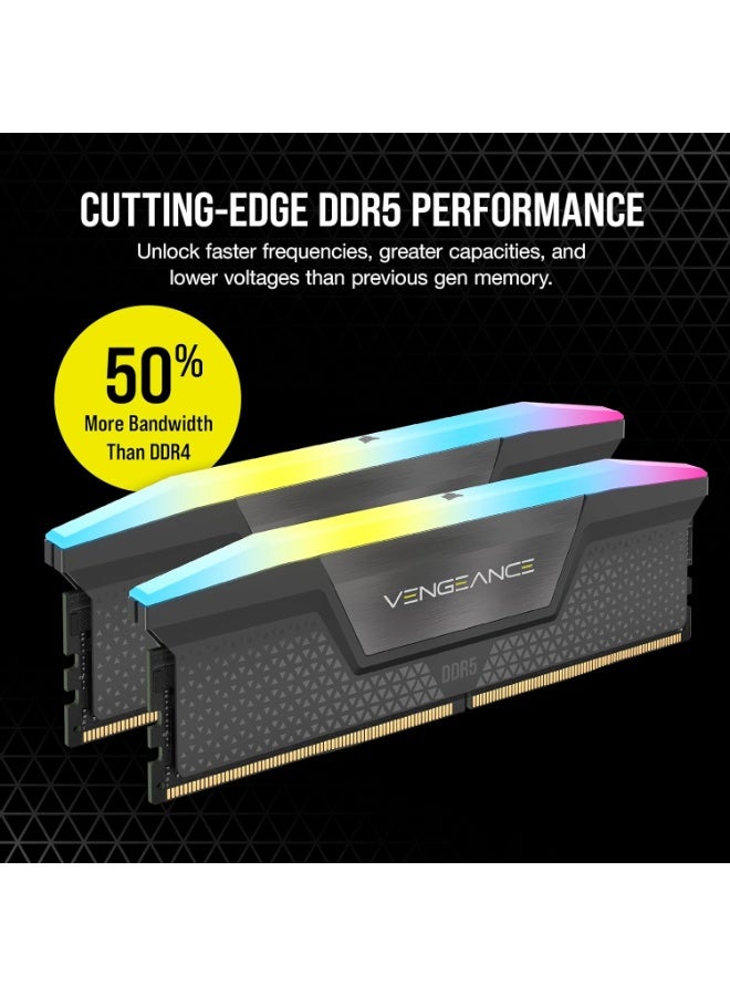 كورسير Vengeance RGB DDR5 32GB (2x16GB) 6000MHz CL38 Desktop Memory Kit – Intel XMP 3.0 Support, Black Heatspreader, Ten-Zone Dynamic RGB, iCUE Compatible, 1.35V, Unbuffered DIMM, High-Performance RAM for Intel DDR5 Platforms, Black | CMH32GX5M1E6000Z38 Black  - Image 5