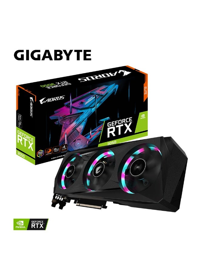 GIGABYTE AORUS GeForce RTX 3050 ELITE 8GB GDDR6 128-bit PCIe 4.0 Graphics Card, 2560 CUDA Cores, 1.86 GHz Boost Clock, WINDFORCE 3X Cooling with Triple 80mm Fans, 2x DisplayPort 1.4a & 2x HDMI 2.1, 8K Resolution Support, RGB Fusion 2.0, 8-Pin + 6-Pin Power, Black | GV-N3050AORUS E-8GD  - Image 2